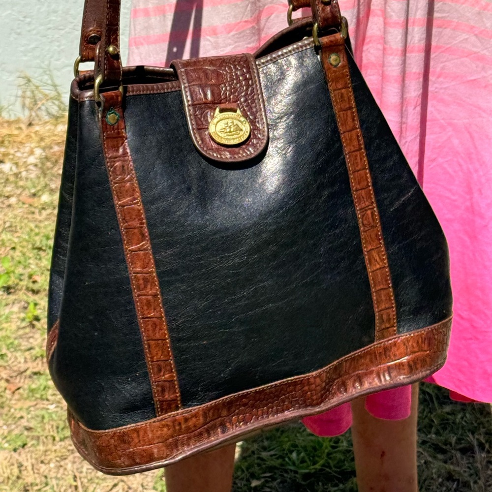 Bramham Tuscan brown exotic croc embossed black fullgrain leather